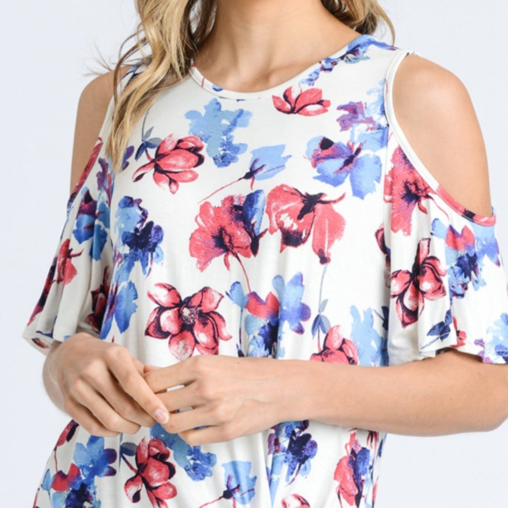 Floral Knotted Peek - A - Boo Shoulder Top